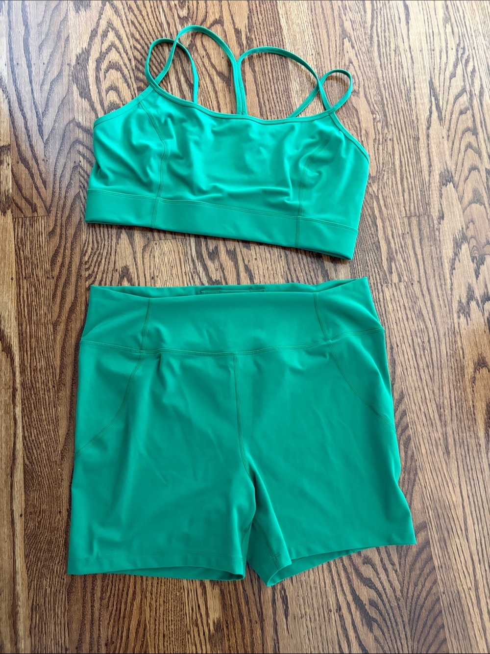 Halfdays Emerald Green Double-Strap Sports Bra and High-Waist Shorts Set Size 1X